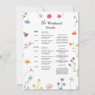 Wildflower Wedding weekend itinerary Timeline Card