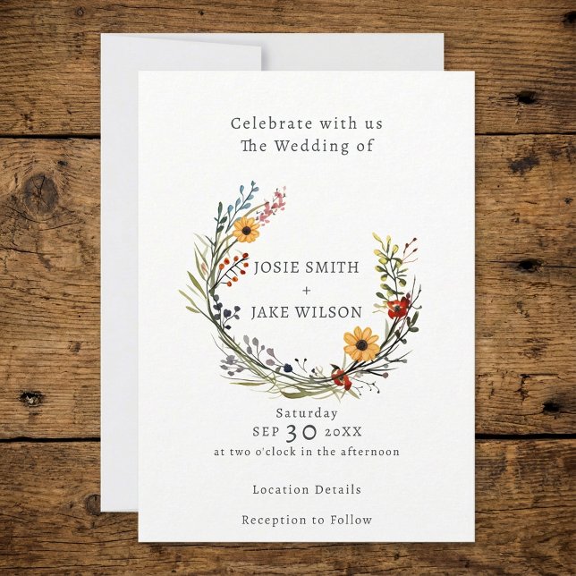 Wildflower wedding wreath wedding invitation (Wildflower wedding wreath wedding invitation.)
