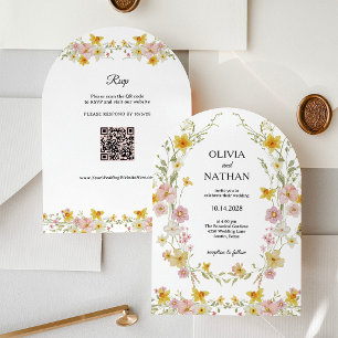 Wildflower Wedding Yellow Spring Garden QR Code Invitation