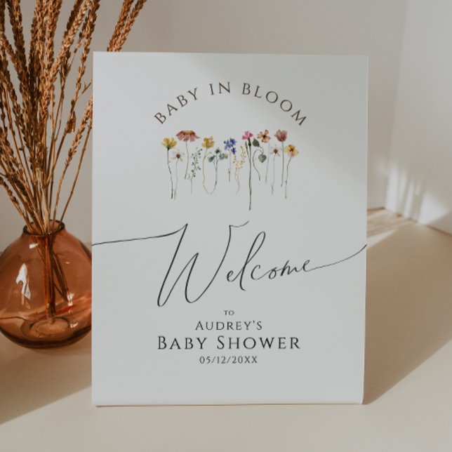 Wildflower Welcome Baby In Bloom Baby Shower Pedestal Sign (Creator Uploaded)