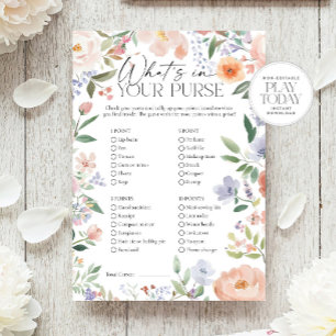 Wildflower What's In Your Purse Bridal Shower Game Invitation