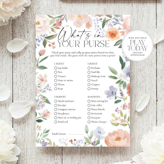 Wildflower What's In Your Purse Bridal Shower Game Invitation (Creator Uploaded)