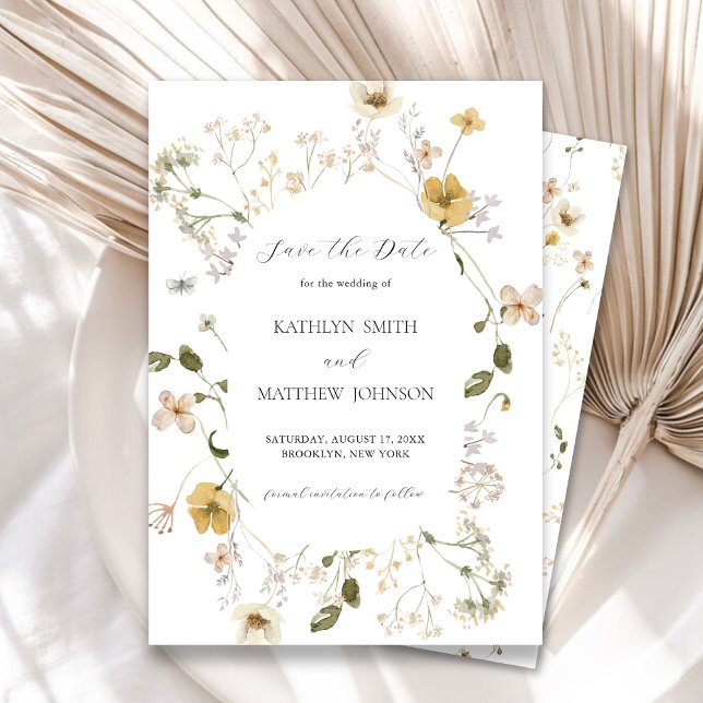 Wildflower Whimsical Boho Modern Wreath Wedding Save The Date (Creator Uploaded)