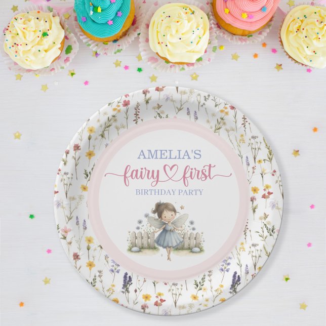 Wildflower Whimsical Fairy First Birthday Party Paper Plate (Wildflower Whimsical Fairy First Birthday Party Dinner  Paper Plates )