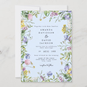Wildflower Whimsical Garden Blue Rustic Wedding Invitation