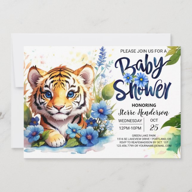 Wildflower Whimsy Tiger Cubs Baby Shower Invitation (Front)