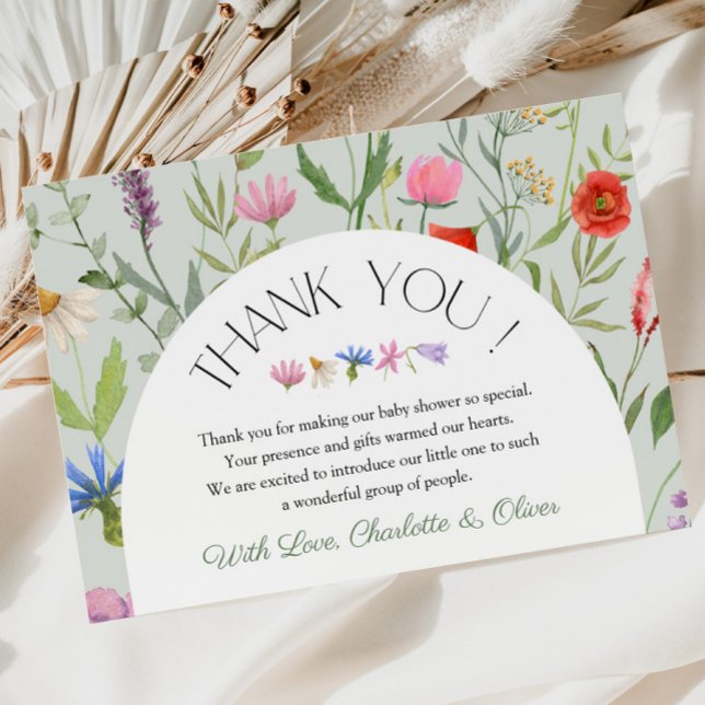 Wildflower White Floral Baby Shower Thank You Card (Creator Uploaded)