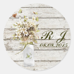 wildflower whitewashed wood french country wedding classic round sticker