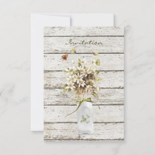 wildflower whitewashed wood french country wedding invitation