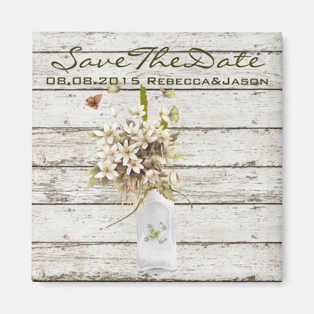 wildflower whitewashed wood french country wedding magnet (Front)