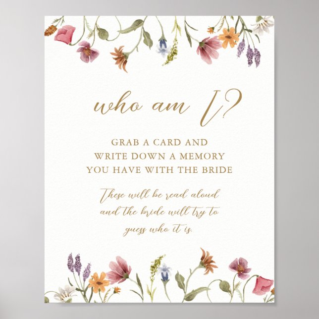 Wildflower Who Am I Bridal Shower Game Sign (Front)