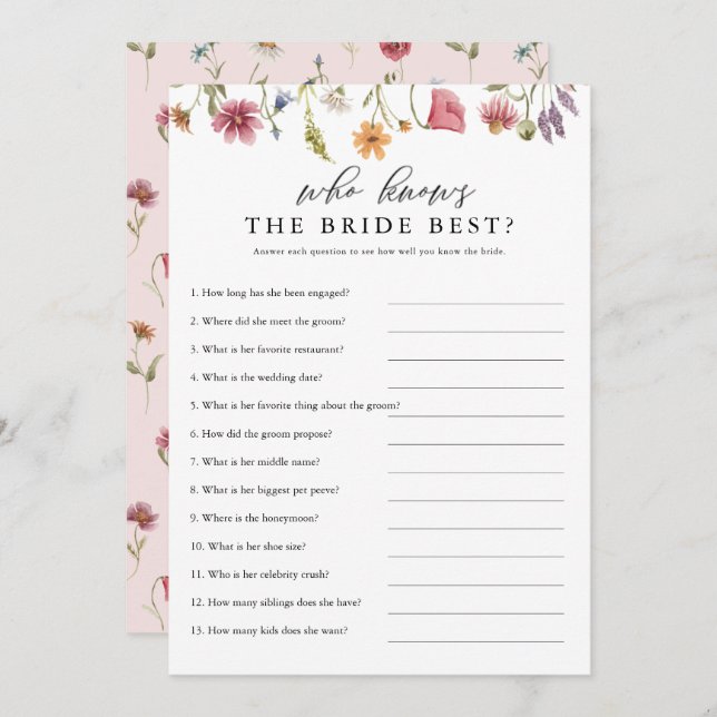 Wildflower Who Knows The Bride Best Digital Invitation (Front/Back)