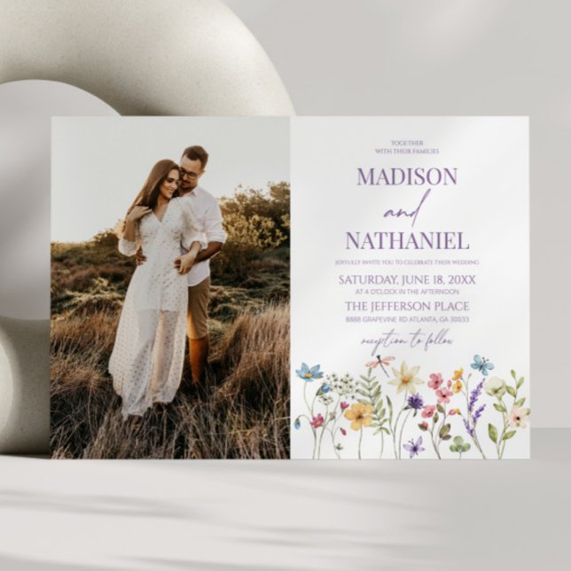 Wildflower Wild Flower Floral Garden Photo Wedding Invitation (Creator Uploaded)