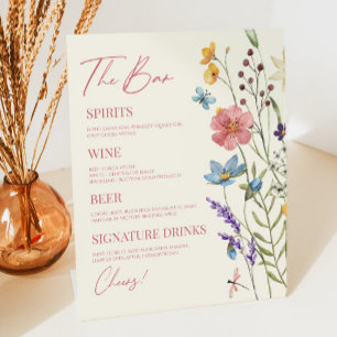Wildflower Wild Flower Floral Wedding Bar Pedestal Sign