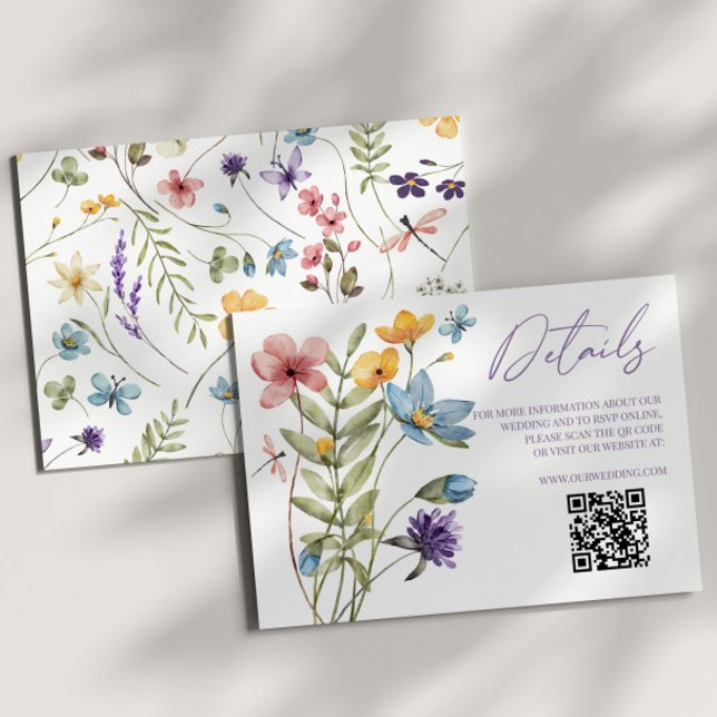 Wildflower Wild Flower QR Code Wedding Details Enclosure Card (Creator Uploaded)