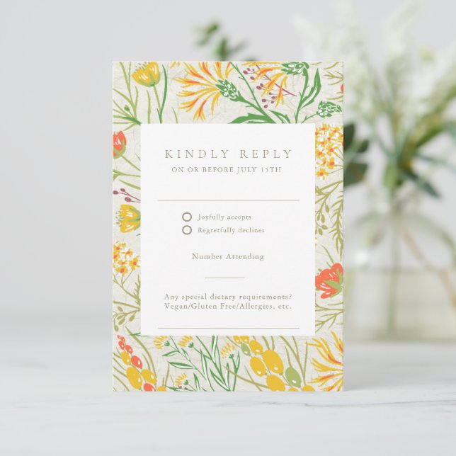 Wildflower Wild Meadow QR Code Outdoor Wedding  RSVP Card (Standing Front)