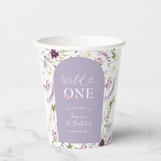 Wildflower Wild ONE Butterfly Garden Party Paper Cups (Front)
