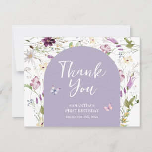 Wildflower Wild ONE Butterfly Garden Party Thank You Card