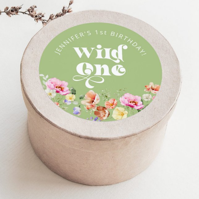 Wildflower Wild one girl 1st birthday Classic Round Sticker (Creator Uploaded)
