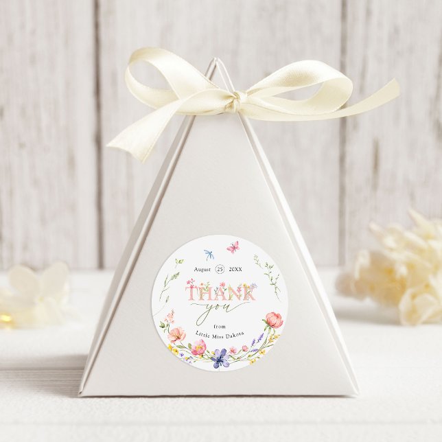 Wildflower Wild & Onederful 1st Birthday Thank You Classic Round Sticker (Creator Uploaded)