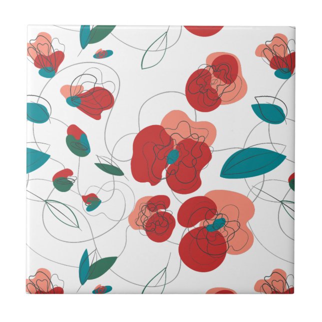 Wildflower Wonderland | Stylised Flowers pattern Ceramic Tile (Front)