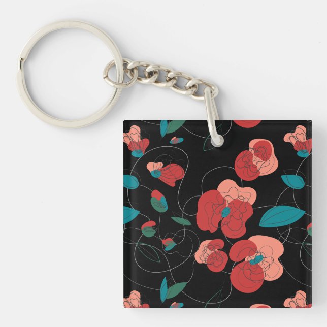 Wildflower Wonderland | Stylised Flowers pattern Key Ring (Front)