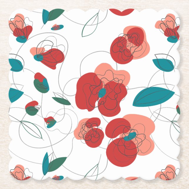Wildflower Wonderland | Stylised Flowers pattern Paper Coaster (Front)