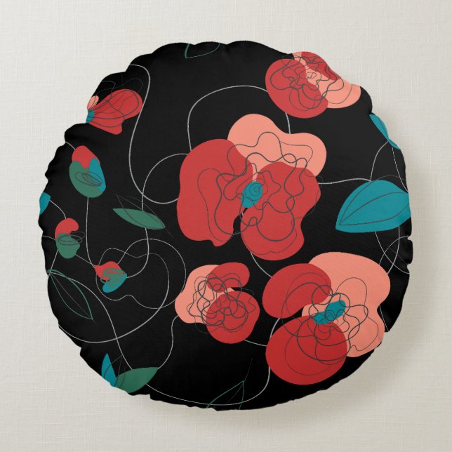 Wildflower Wonderland | Stylised Flowers pattern Round Cushion (Front)