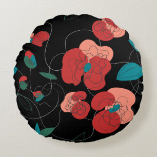 Wildflower Wonderland Stylized Flowers pattern Round Cushion