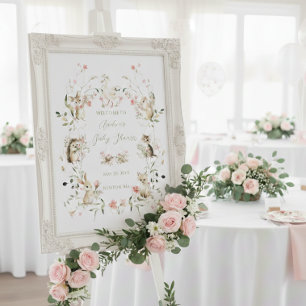 Wildflower Woodland Animals Baby Shower Welcome Poster