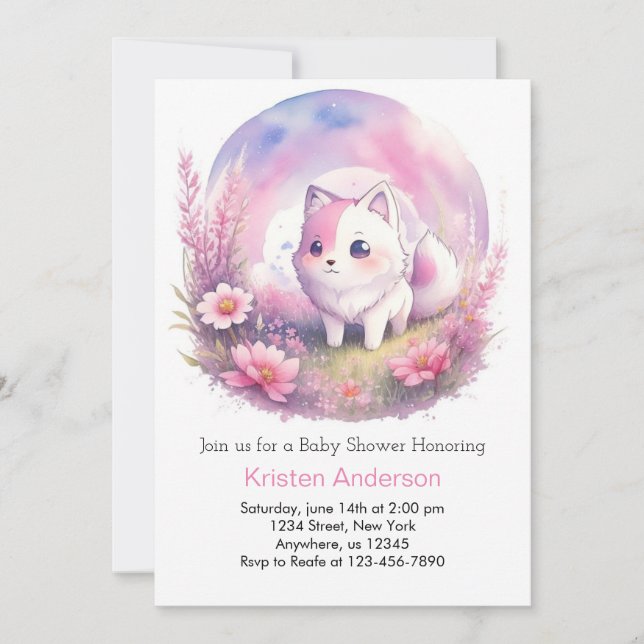 Wildflower Woodsy Wolf Baby Shower Invitation (Front)