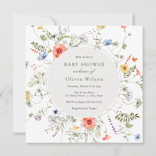 Wildflower Wreath Baby Shower Invitation (Front)