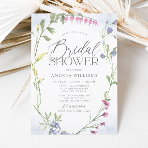 Wildflower Wreath Blue Watercolor Bridal Shower Invitation