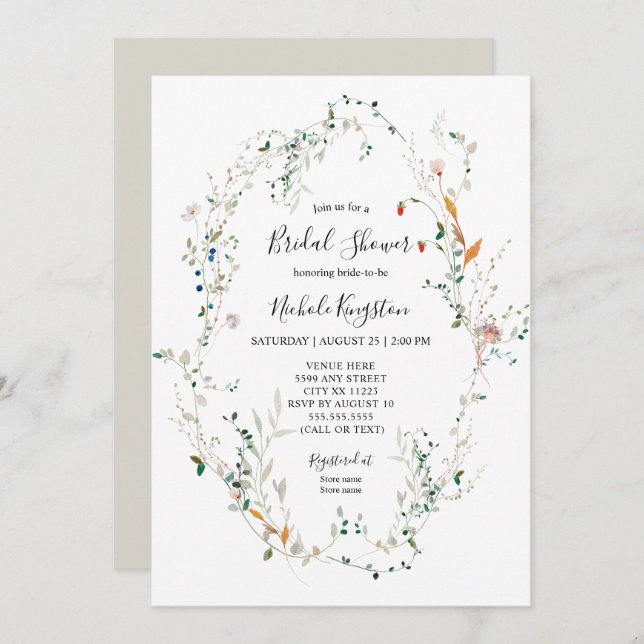 Wildflower Wreath Bridal Shower Invitation (Front/Back)