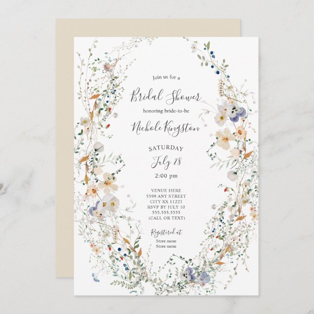 Wildflower Wreath Bridal Shower Invitation (Front/Back)