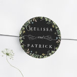 Wildflower Wreath Elegant Wedding Black Classic Round Sticker<br><div class="desc">This elegant wedding sticker features a floral wreath with hand-painted watercolor wildflowers in pink,  yellow,  and green. For more advanced customisation of this design,  please click the BLUE DESIGN TOOL BUTTON above!</div>