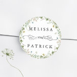 Wildflower Wreath Elegant Wedding  Classic Round Sticker<br><div class="desc">This elegant wedding sticker features a floral wreath with hand-painted watercolor wildflowers in pink,  yellow,  and green. For more advanced customisation of this design,  please click the BLUE DESIGN TOOL BUTTON above!</div>