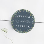 Wildflower Wreath Elegant Wedding Navy Blue Classic Round Sticker<br><div class="desc">This elegant wedding sticker features a floral wreath with hand-painted watercolor wildflowers in pink,  yellow,  and green. For more advanced customisation of this design,  please click the BLUE DESIGN TOOL BUTTON above!</div>