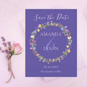 Wildflower Wreath Floral Wedding Save the Date Postcard