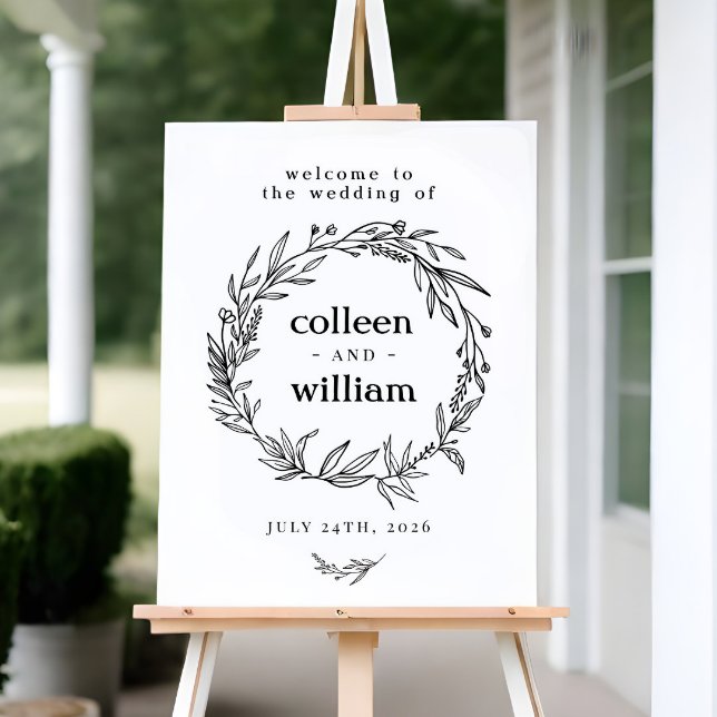 Wildflower Wreath Folk Rustic Wedding Welcome Sign (Creator Uploaded)