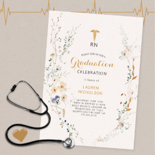 Wildflower Wreath Medical Degree Graduation Party  Invitation