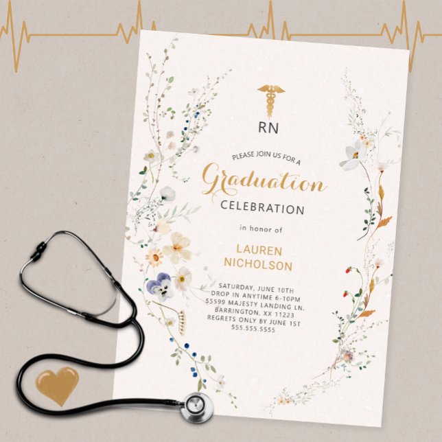 Wildflower Wreath Medical Degree Graduation Party  Invitation (Creator Uploaded)