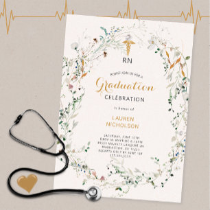 Wildflower Wreath Medical Degree Graduation Party  Invitation