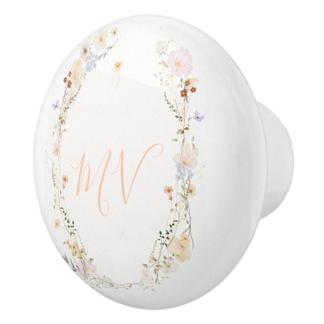 Wildflower Wreath Monogram Drawer Knob (Right)