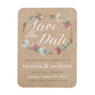 Wildflower Wreath On Kraft Country Save The Date Magnet