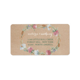Wildflower Wreath On Kraft Country Wedding Label