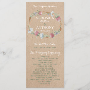 Wildflower Wreath On Kraft Country Wedding Program
