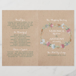 Wildflower Wreath On Kraft Country Wedding Program