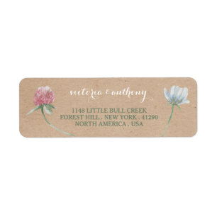 Wildflower Wreath On Kraft Country Wedding Return Address Label