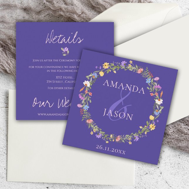 Wildflower Wreath Purple Floral Wedding Details Enclosure Card (Creator Uploaded)